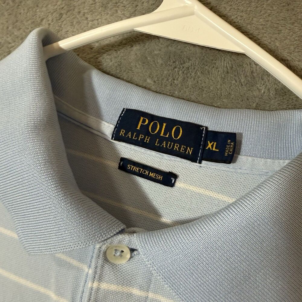 Polo Ralph Lauren Shirt XL Stretch Mesh Striped Blue Golf Preppy Pony READ